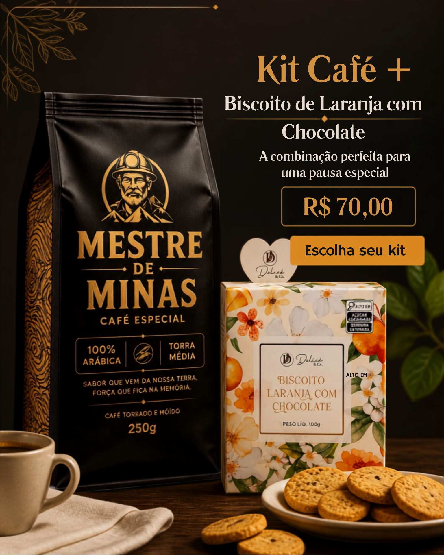 Kit Café + Biscoito de Laranja com Chocolate